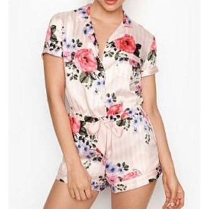 Victoria 's Secret Satin Romper- Pink Floral